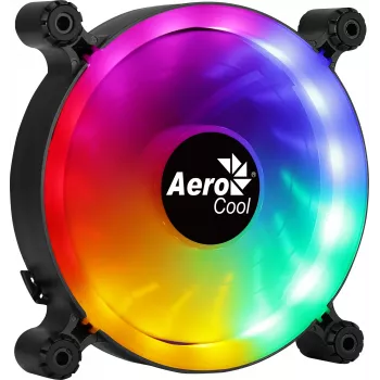 AEROCOOL 120 mm kompiuterio korpuso ventiliatorius SPECTRO12 RGB, 12 V, 1000 RPM, 3,6 W, Molex, antivibracinis, įvorinis guolis, juodas