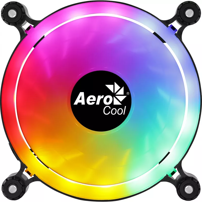 AEROCOOL 120 mm kompiuterio korpuso ventiliatorius SPECTRO12 RGB, 12 V, 1000 RPM, 3,6 W, Molex, antivibracinis, įvorinis guolis, juodas