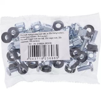 InLine Cage Nut Set M6 20 Cage Nuts + 20 Washers + 20 Screws
