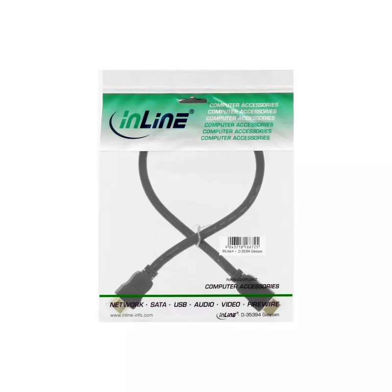 “InLine” didelės spartos HDMI kabelis su eternetu, abiem galais kištukas, juodas, auksuoti kontaktai, 2 m