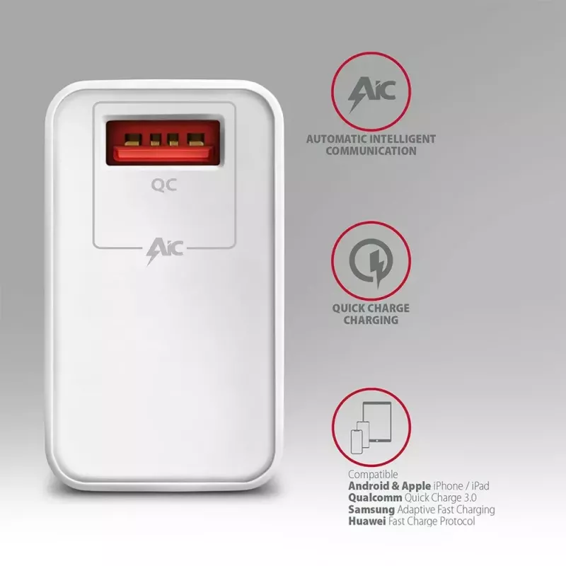 Axagon ACU-QC19W sieninis įkroviklis 1x QC3.0/AFC/FCP/SMART 19W baltas