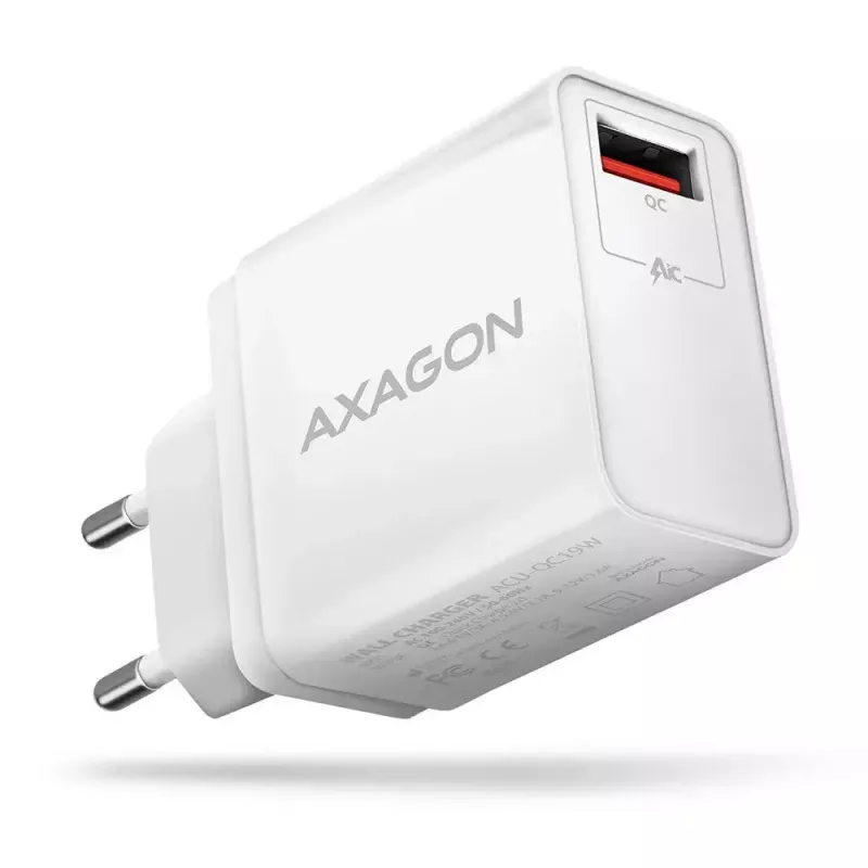 Axagon ACU-QC19W sieninis įkroviklis 1x QC3.0/AFC/FCP/SMART 19W baltas