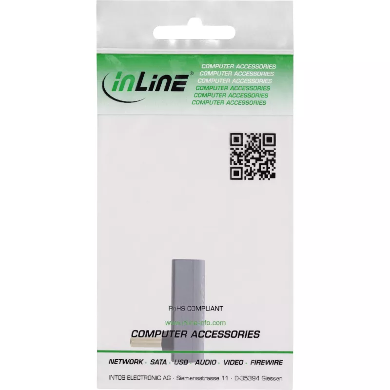 InLine USB4 adapterius, USB-C kištukas/lizdas, kampuotas aukštyn/žemyn, aliuminis, pilka