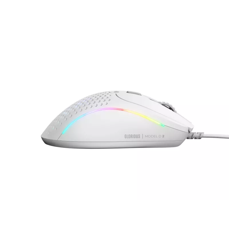 Glorious Gaming Glorious Model D 2 Wired - matinė balta, dešiniarankė, optinė, USB Type-A, 26000 DPI, balta