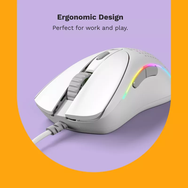 Glorious Gaming Glorious Model D 2 Wired - matinė balta, dešiniarankė, optinė, USB Type-A, 26000 DPI, balta