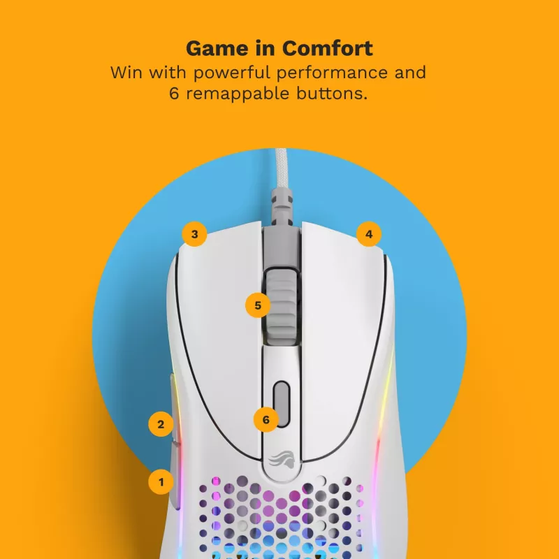 Glorious Gaming Glorious Model D 2 Wired - matinė balta, dešiniarankė, optinė, USB Type-A, 26000 DPI, balta