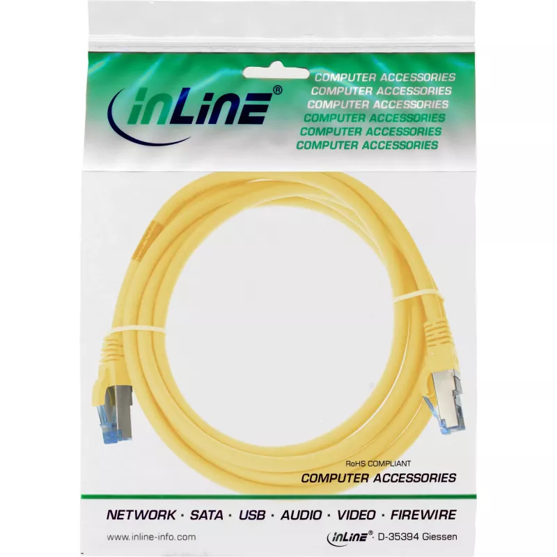InLine komutacinis kabelis S/FTP PiMF Cat.6A be halogenų 500MHz geltonas 3m