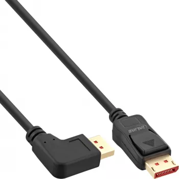 InLine DisplayPort 1.4 kabelis, 8K4K, lenktas į kairę, juodas/auksinis, 3 m