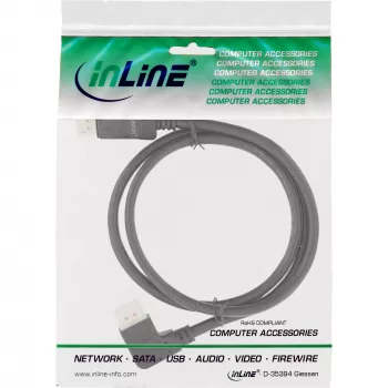 InLine DisplayPort 1.4 kabelis, 8K4K, lenktas į kairę, juodas/auksinis, 3 m
