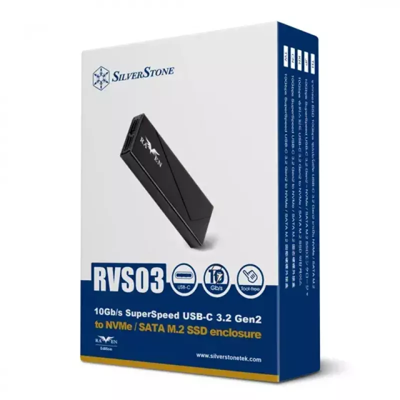 SSD korpusas Sidabrinėstone SST-RVS03 M.2 Juodas USB Type-C 10 Gbit/s
