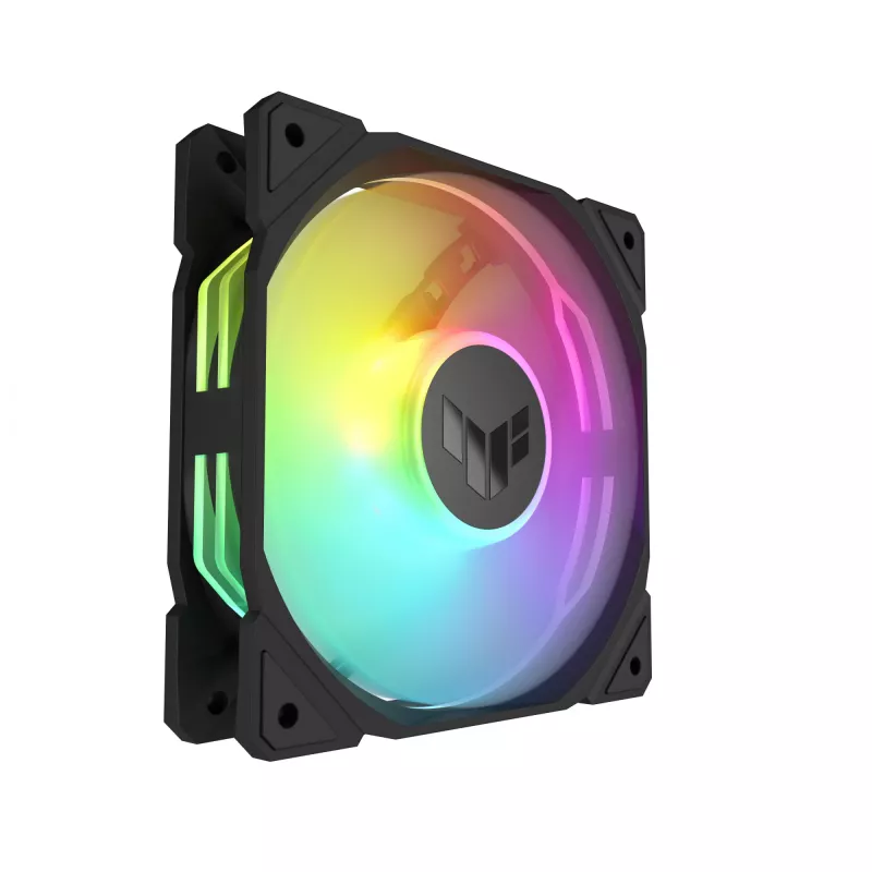 Ventiliatorius ASUS TUF Gaming TR120 ARGB Reverse Triple Pack — 3×120 mm, 2200 RPM, PWM, 2,75 mmH2O, 16 šviesos diodų, juodas