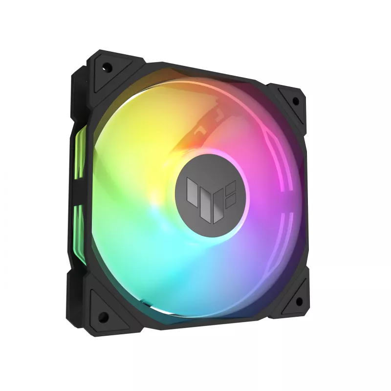 Ventiliatorius ASUS TUF Gaming TR120 ARGB Reverse Triple Pack — 3×120 mm, 2200 RPM, PWM, 2,75 mmH2O, 16 šviesos diodų, juodas