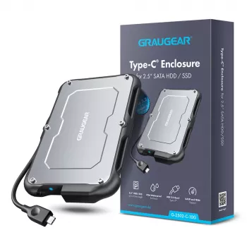 HDD/SSD dėklas GRAUGEAR G-2502-C-10G 2,5 colio juodas plieninis 6 TB