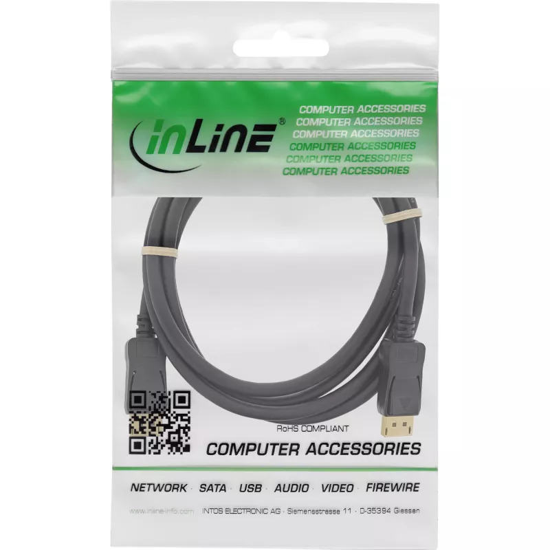 InLine DisplayPort kabelis, juodas, auksuotas, 1 m, 1 m, DisplayPort, DisplayPort, Juoda, Auksinė, Vyriškas/Vyriškas