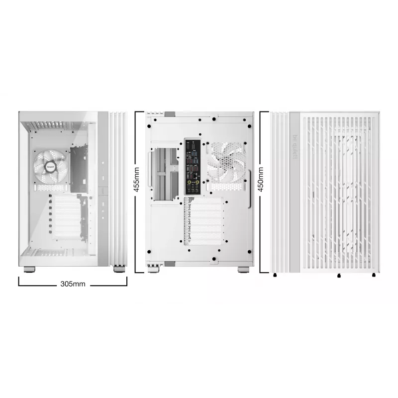 PC korpusas be quiet! LIGHT BASE 600 LX White Midi Tower — ATX, šoninis langas, ARGB priekis, USB-C, palaiko 360 mm radiatorių