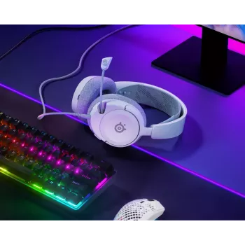 STEELSERIES Arctis Nova 1 laidinės ausinės, 3,5 mm, binauralinės, baltos, 1,2 m laidas, nuimamas, ištraukiamas mikrofonas
