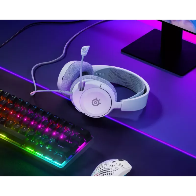 STEELSERIES Arctis Nova 1 laidinės ausinės, 3,5 mm, binauralinės, baltos, 1,2 m laidas, nuimamas, ištraukiamas mikrofonas
