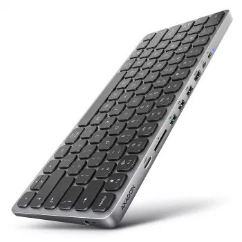 Axagon HMC-KB-US, USB 5Gbps centrinė stotelė su klaviatūra, HDMI 4K/60Hz, 3x USB-A, SD/mSD, garsas, PD 100, JAV išdėstymas