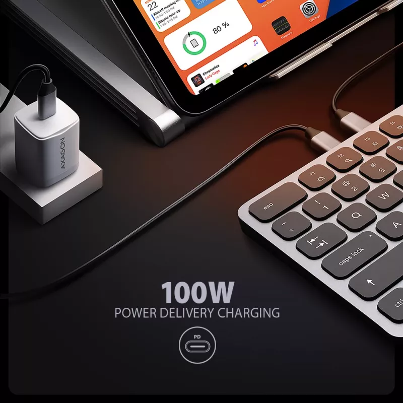 Axagon HMC-KB-US, USB 5Gbps centrinė stotelė su klaviatūra, HDMI 4K/60Hz, 3x USB-A, SD/mSD, garsas, PD 100, JAV išdėstymas