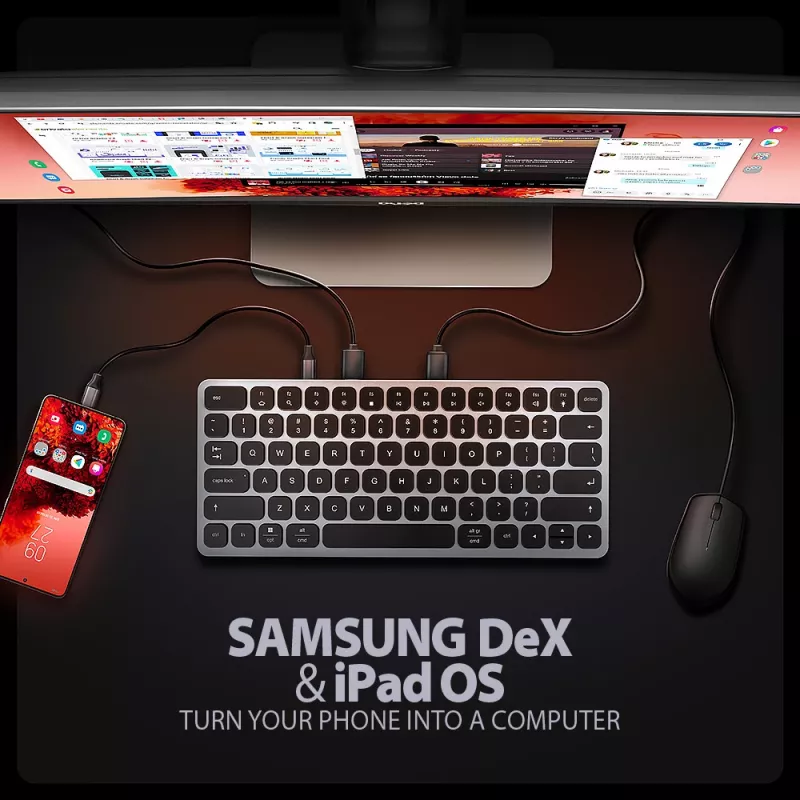 Axagon HMC-KB-US, USB 5Gbps centrinė stotelė su klaviatūra, HDMI 4K/60Hz, 3x USB-A, SD/mSD, garsas, PD 100, JAV išdėstymas