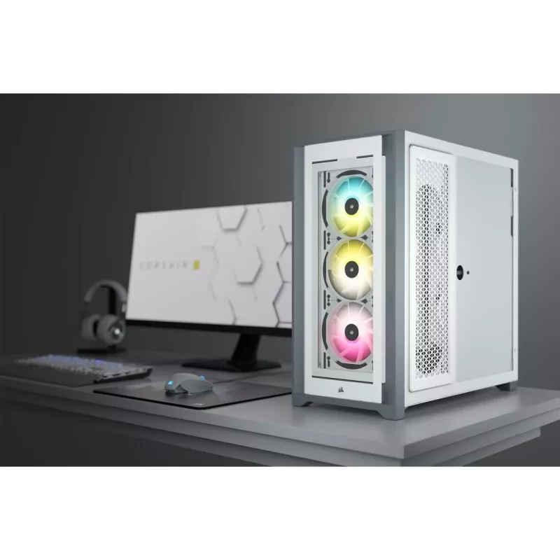 CORSAIR Icue 5000x RGB - Vidutinis ATX kompiuterio korpusas su grūdintu stiklu - Baltas