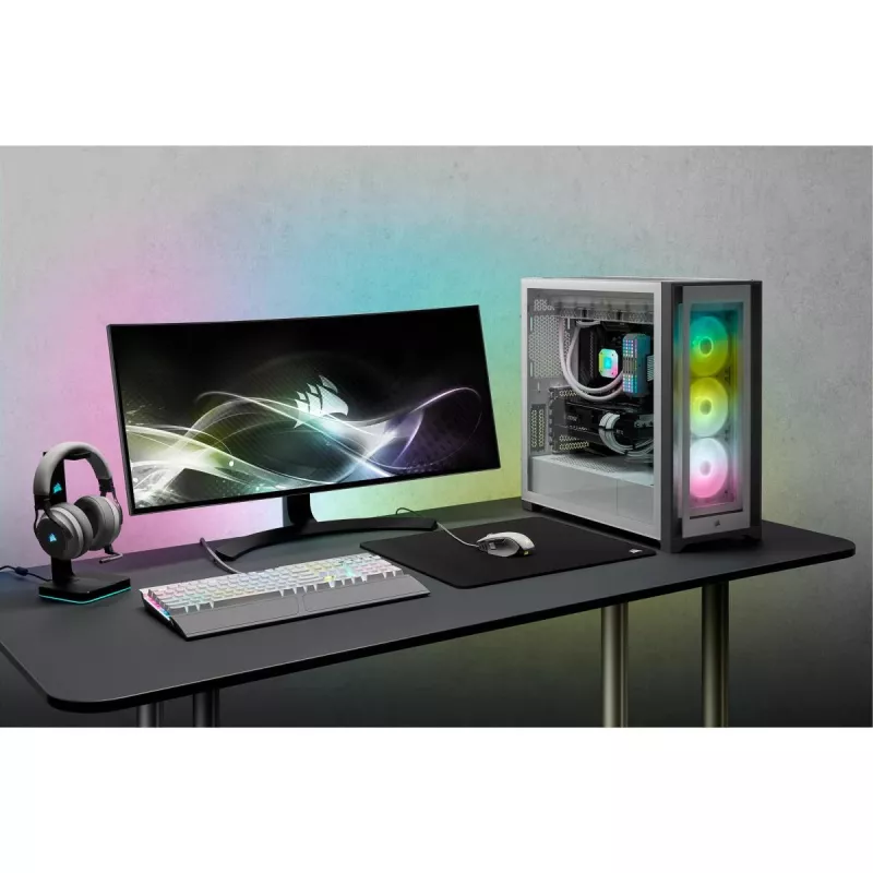 CORSAIR Icue 5000x RGB - Vidutinis ATX kompiuterio korpusas su grūdintu stiklu - Baltas