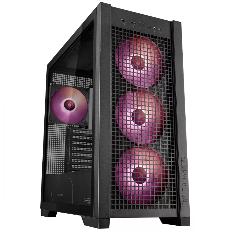 PC Case ASUS TUF Gaming GT302 ARGB Midi Tower Juoda — Tempered Glass, 3x140mm Front + 1x140mm Rear, USB-C