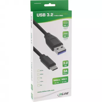InLine USB 3.2 Gen.1x2 kabelis, USB-C kištukas / USB-A kištukas, juodas, 0,5 m
