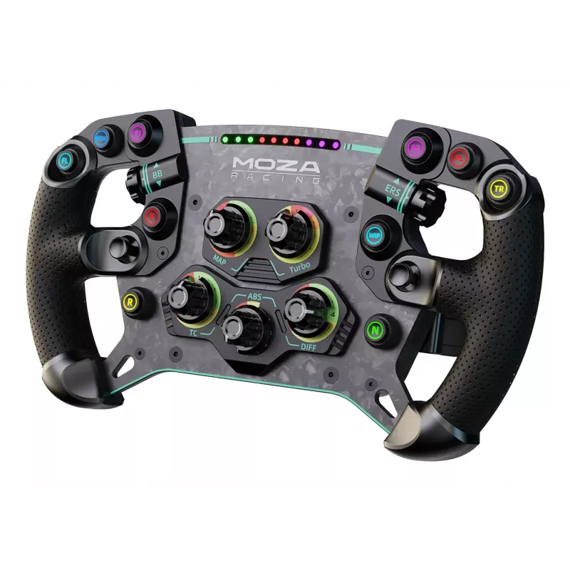 Moza Racing GS V2P vairaratis, Vairaratis, Laidinis ir belaidis, Juoda, Anglies pluoštu sustiprintas polimeras (CFRP), Anglies pluoštas, Oda, Mikropluoštas, Greito atlaisvinimo, Baterija