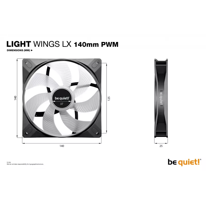 be quiet! LIGHT WINGS LX 140mm PWM kompiuterio korpuso ventiliatorius 14 cm Juoda 1 vnt.