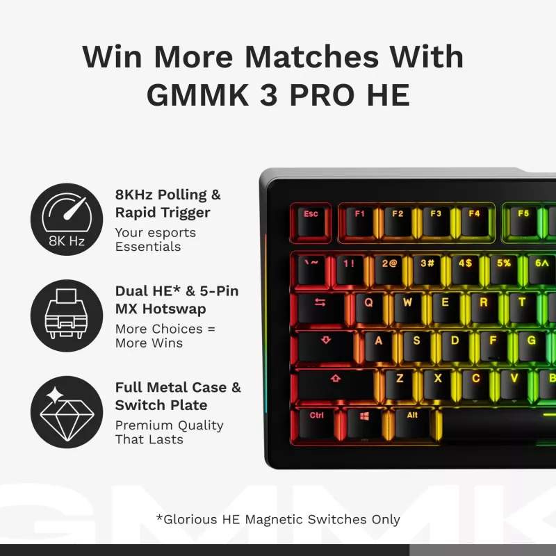 Mechaninė žaidimų klaviatūra GLORIOUS GMMK 3 PRO HE 75% laidinė USB, QWERTY, RGB, juoda