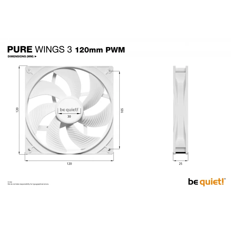 be quiet! Pure Wings 3 120 mm PWM baltas kompiuterio korpuso ventiliatorius 12 cm 1 vnt.