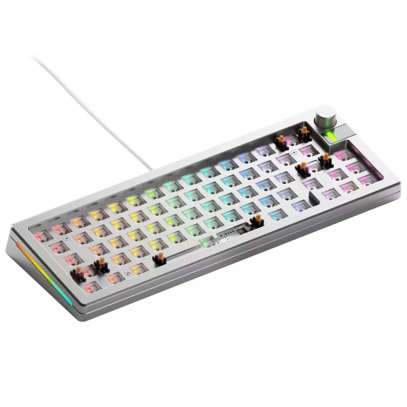 Mechaninė klaviatūra GLORIOUS GMMK 3 PRO 65% Barebones laidinė sidabrinė — 65% USB RGB, 2 m laidas