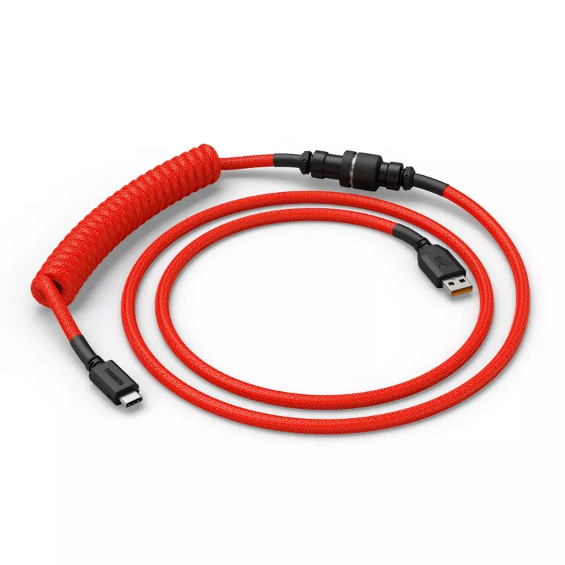 Susuktas USB laidas GLORIOUS, skirtas GMMK Crimson Red — nuimamas klaviatūros laidas, susukta konstrukcija