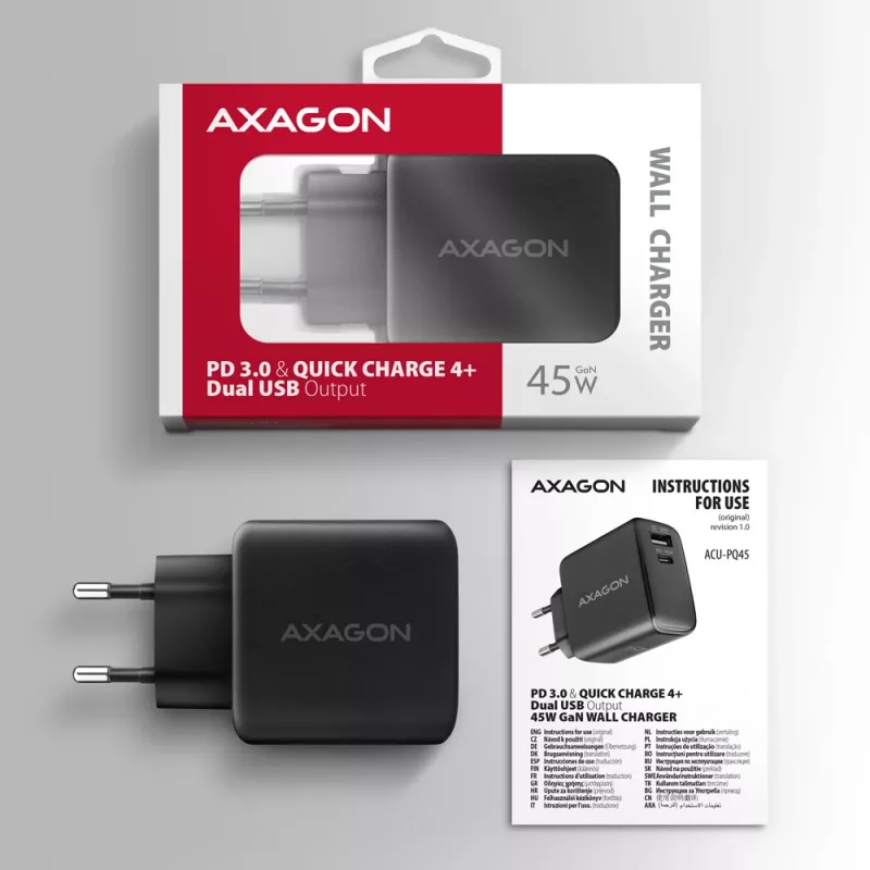 Kroviklis Axagon ACU-PQ45 QC 3.0 4.0 AFC FCP PPS PD 45W juodas