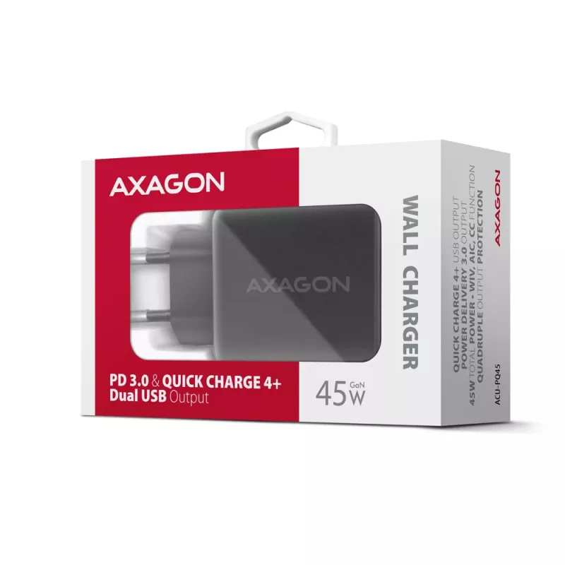 Kroviklis Axagon ACU-PQ45 QC 3.0 4.0 AFC FCP PPS PD 45W juodas