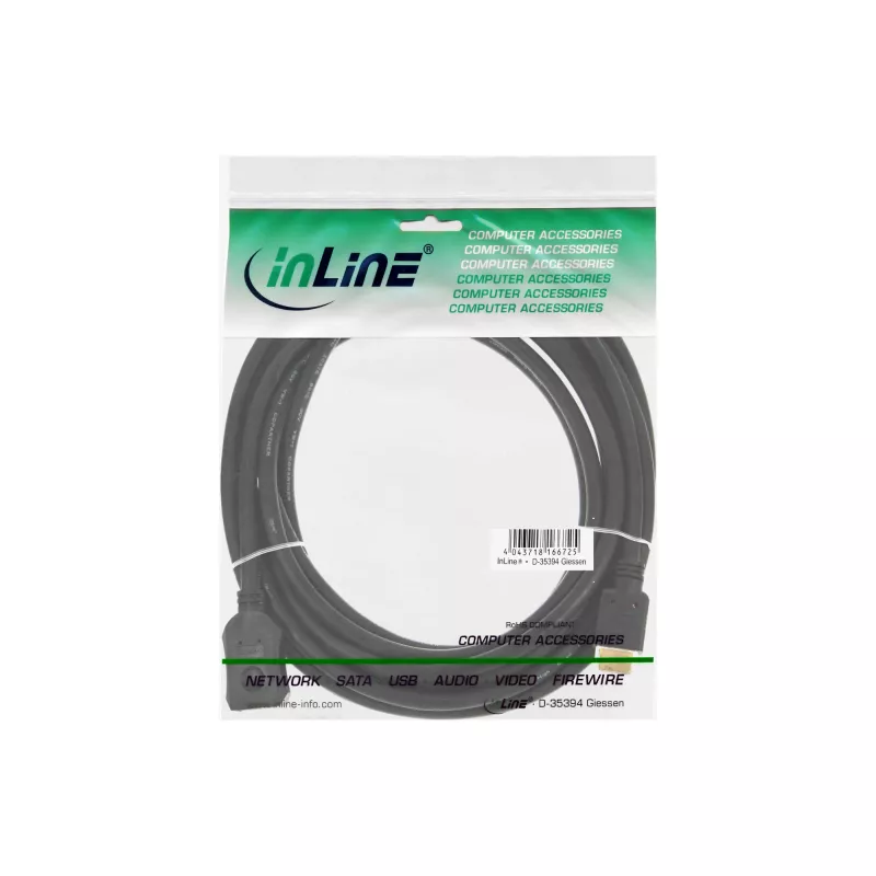 InLine HDMI laidas, didelės spartos HDMI laidas, M/F, juodas, auksuoti kontaktai, 1 m