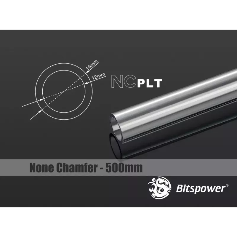 Kompiuterio aušinimo sistemos dalis BitsPower BP-NCPLT16-L500 — permatomas aušinimo skysčio vamzdelio apvalkalas, suderinamas su Bitspower EML16