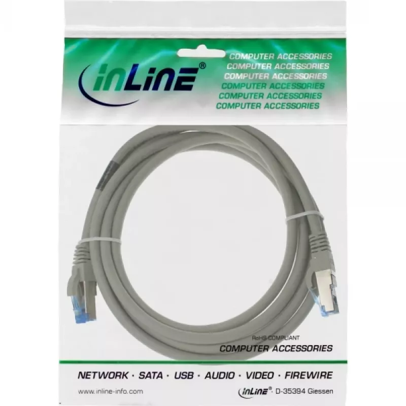 InLine komutacinis kabelis S/FTP PiMF Cat.6A be halogenų 500MHz pilkas 15m