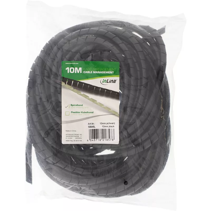 InLine Spiralinė vyniojimo juosta 10 m, juoda, 10 mm, juoda, 1 cm, 169 g, 200 mm, 210 mm, 50 mm