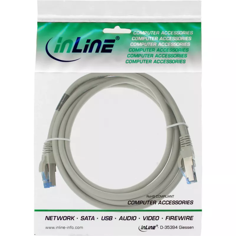 InLine komutacinis kabelis S/FTP PiMF Cat.6A be halogenų 500MHz pilkas 3m