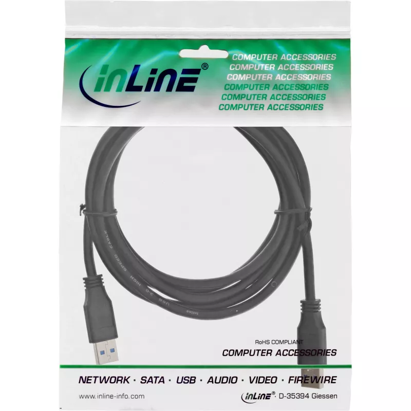 InLine USB 3.2 Gen.1 laidas, A tipo kištukas / A tipo kištukas, juodas, 0,3 m