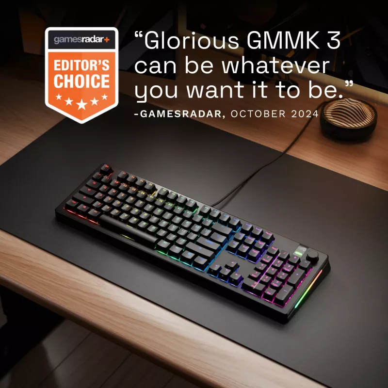 Mechaninė žaidimų klaviatūra GLORIOUS GMMK 3 PRO 100% iš anksto surinkta laidinė USB juoda US QWERTY RGB