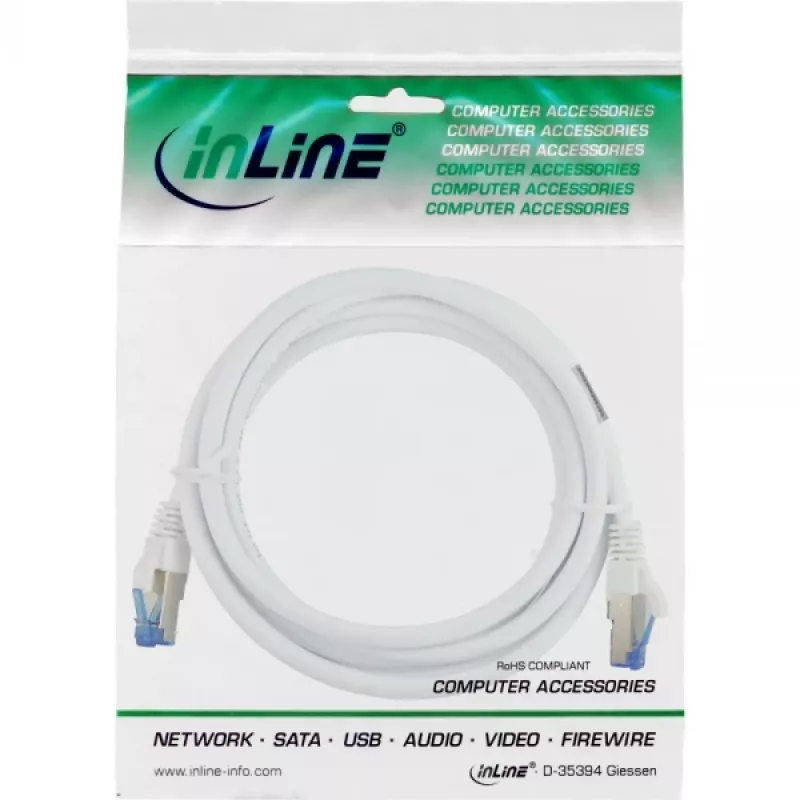 InLine komutacinis kabelis S/FTP PiMF Cat.6A halogen free 500MHz white 1.5m