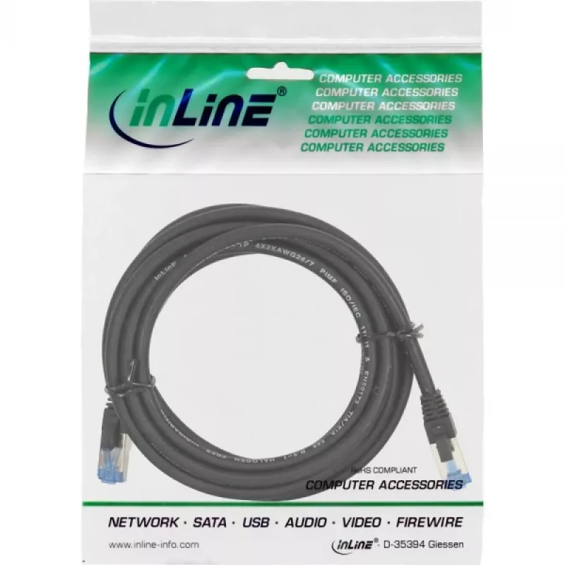 InLine komutacinis kabelis S/FTP PiMF Cat.6A be halogenų 500MHz juodas 10m