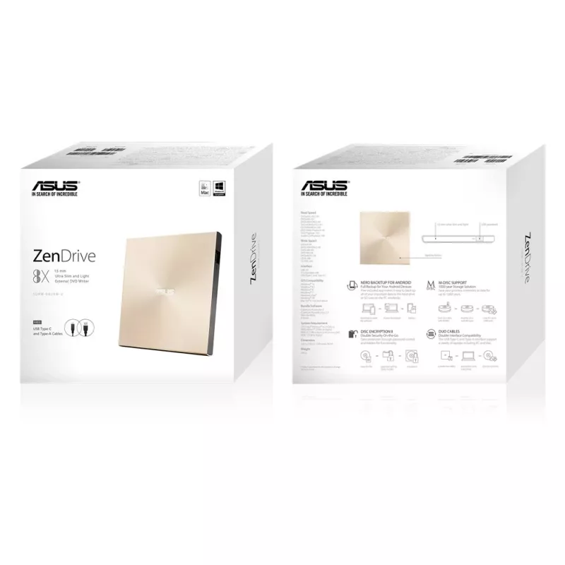 ASUS ZenDrive U9M optinis diskų įrenginys DVD±RW Auksinis