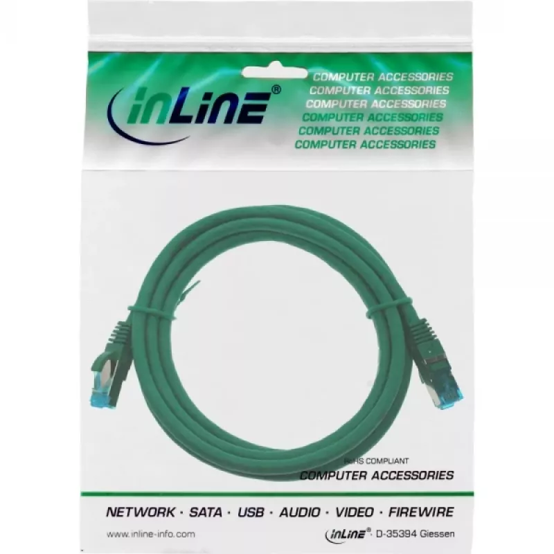 Laidinis komutacinis kabelis InLine S/FTP PiMF Cat.6A be halogenų 500 MHz žalias 0,5 m