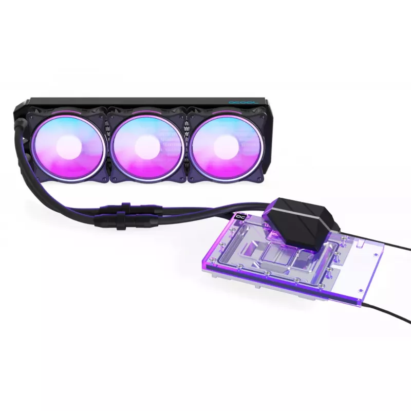 „Alphacool Eiswolf 2 AIO“ 360 mm GPU aušintuvas, skirtas RTX 4090 Founders Edition su galine plokšte