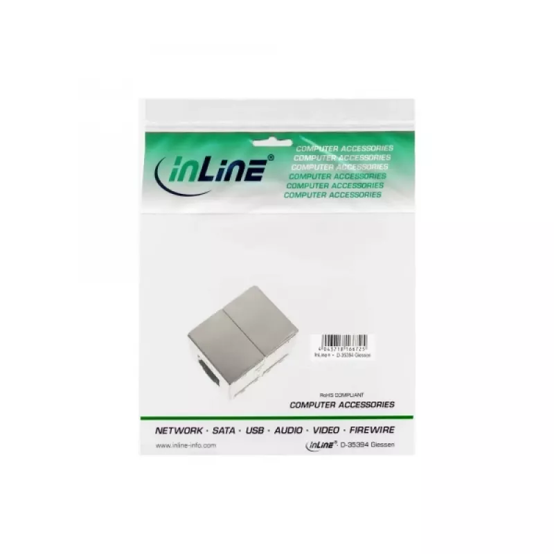 InLine Cat.6 adapteris, visiškai ekranuotas metalinis 2x RJ45 jungtis (kištukinis-kištukinis) tiesioginis