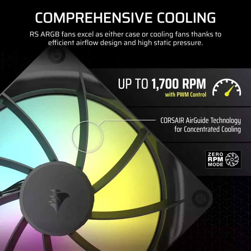 Corsair RS140 ARGB ventiliatorius 14 cm juodas 330-1700 RPM